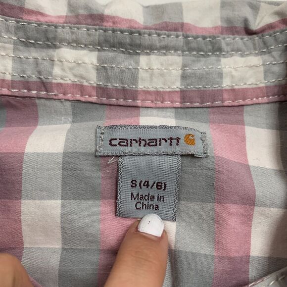 Carhartt Gingham Shirt Womens S Small Button Up Quarter Tab Sleeve Flap Pocket - Picture 11 of 16